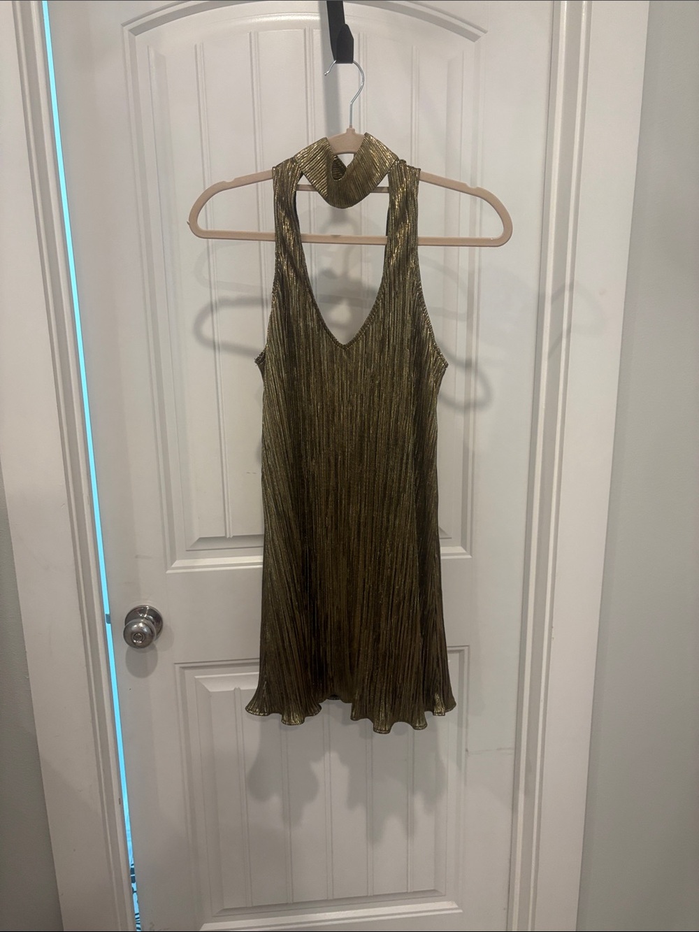 Show Me Your MuMu Metallic Gold Halter Mini Dress